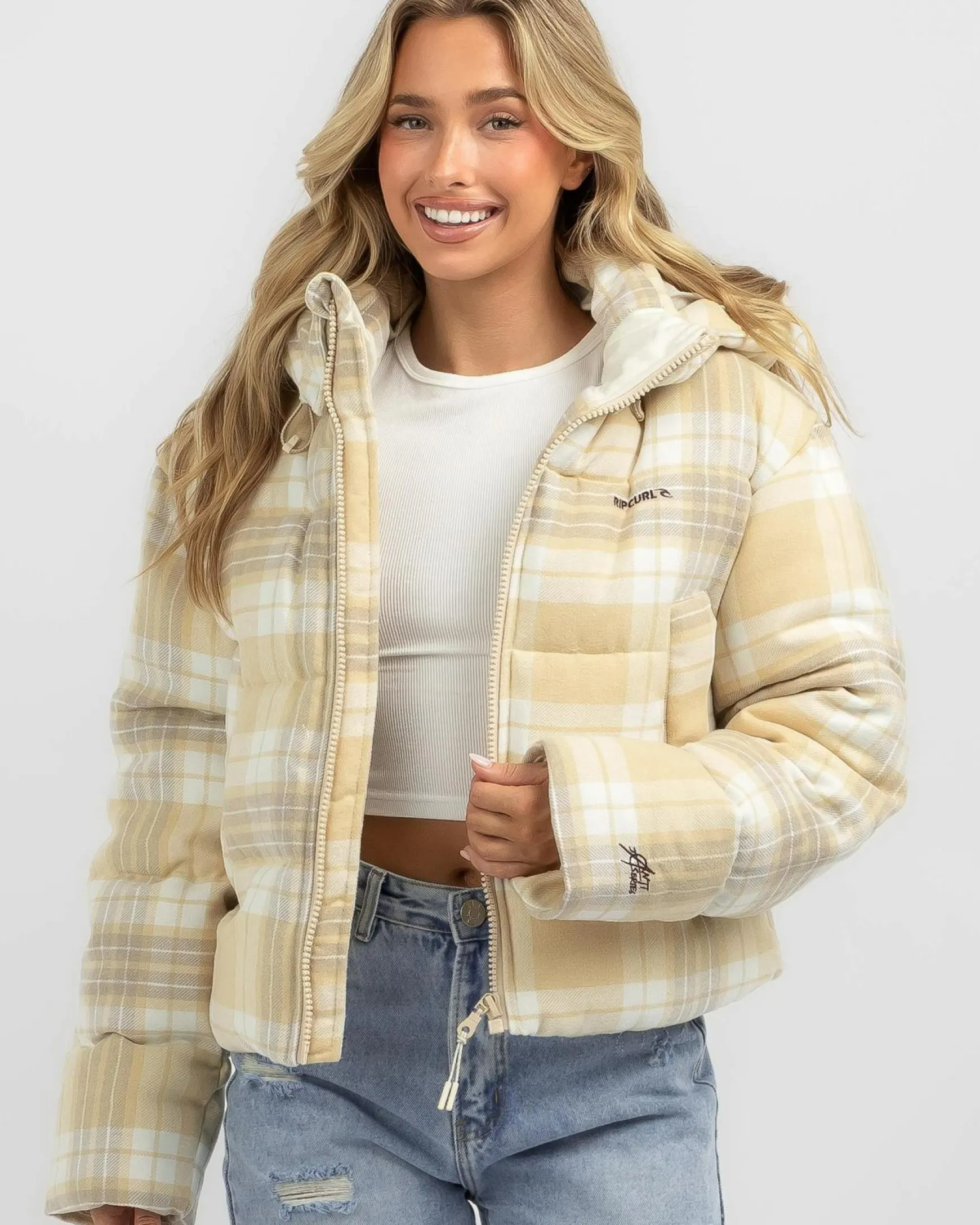 Anti-Series Surf Check Hooded Puffer Jacket