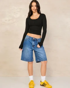 Basic Fine Rib Henley Long Sleeve Top