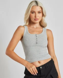 Basic Fine Rib Henley Tank Top