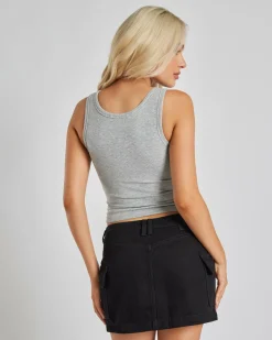 Basic Fine Rib Henley Tank Top