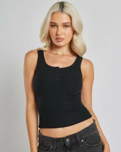 Basic Fine Rib Henley Tank Top