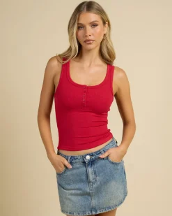 Basic Fine Rib Henley Tank Top