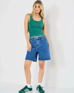 Basic Fine Rib Henley Tank Top