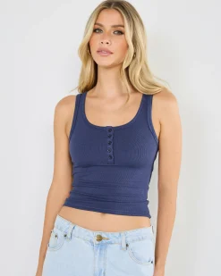 Basic Fine Rib Henley Tank Top