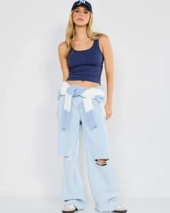 Basic Fine Rib Henley Tank Top