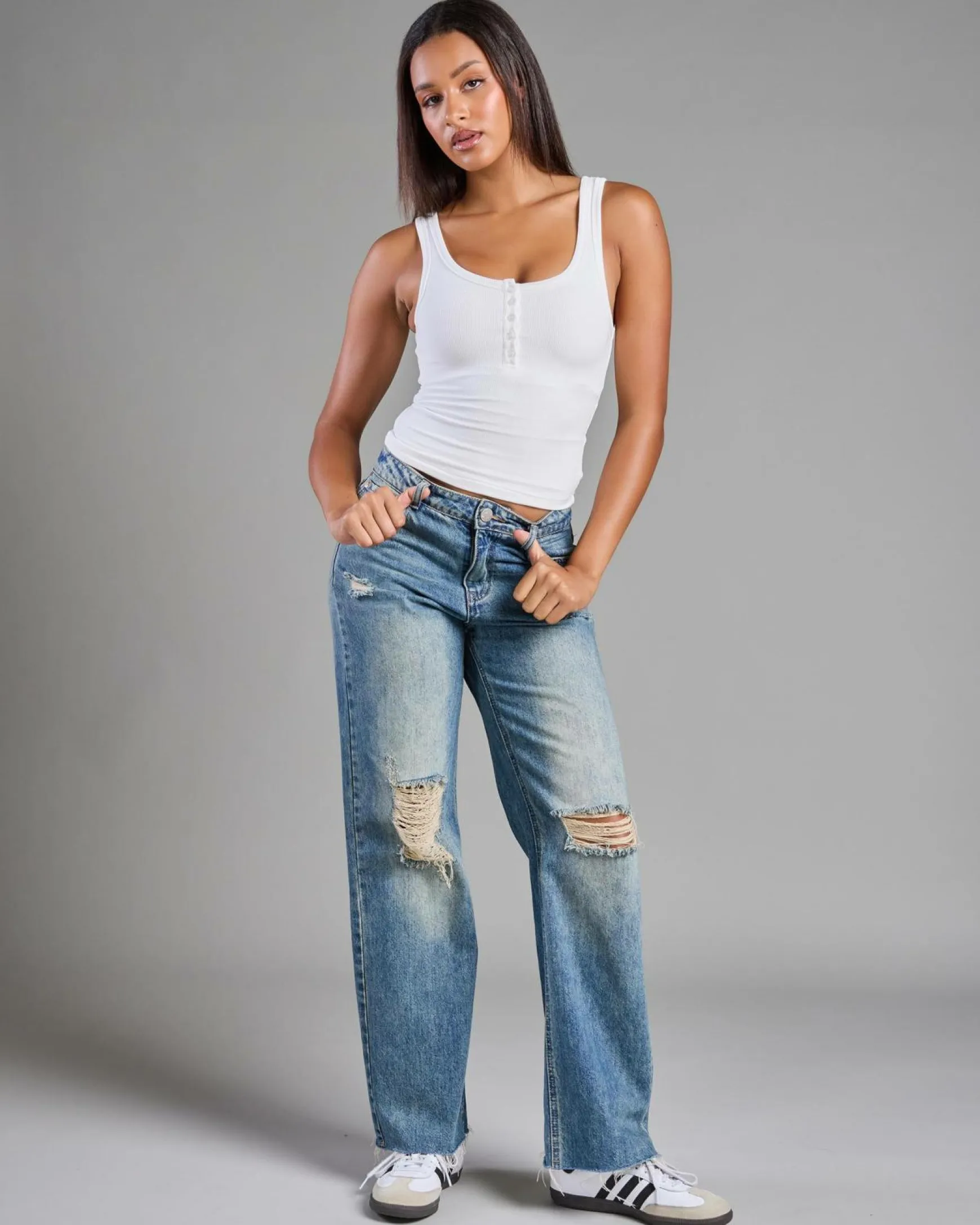 Basic Fine Rib Henley Tank Top