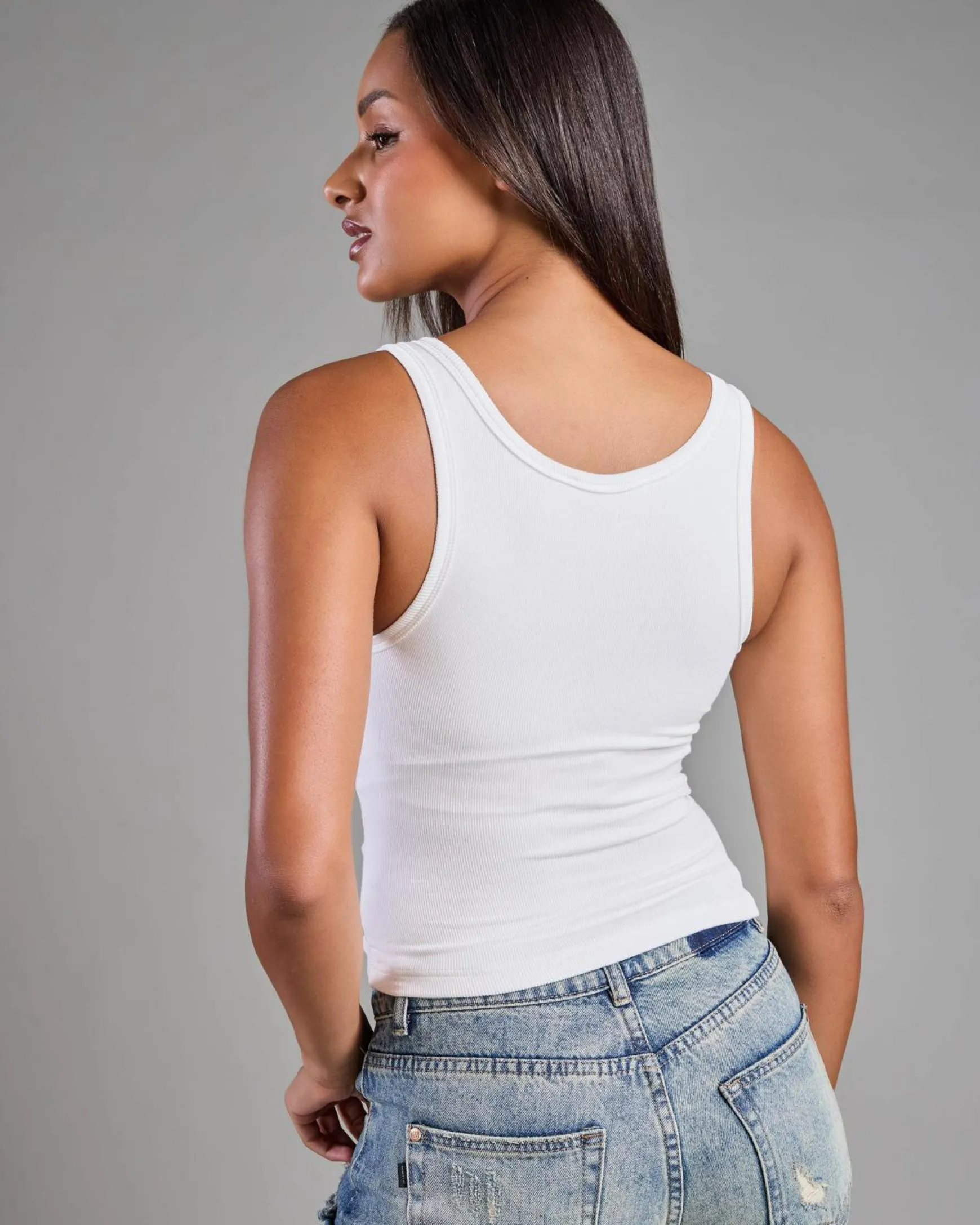 Basic Fine Rib Henley Tank Top