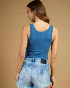 Basic Fine Rib Henley Tank Top