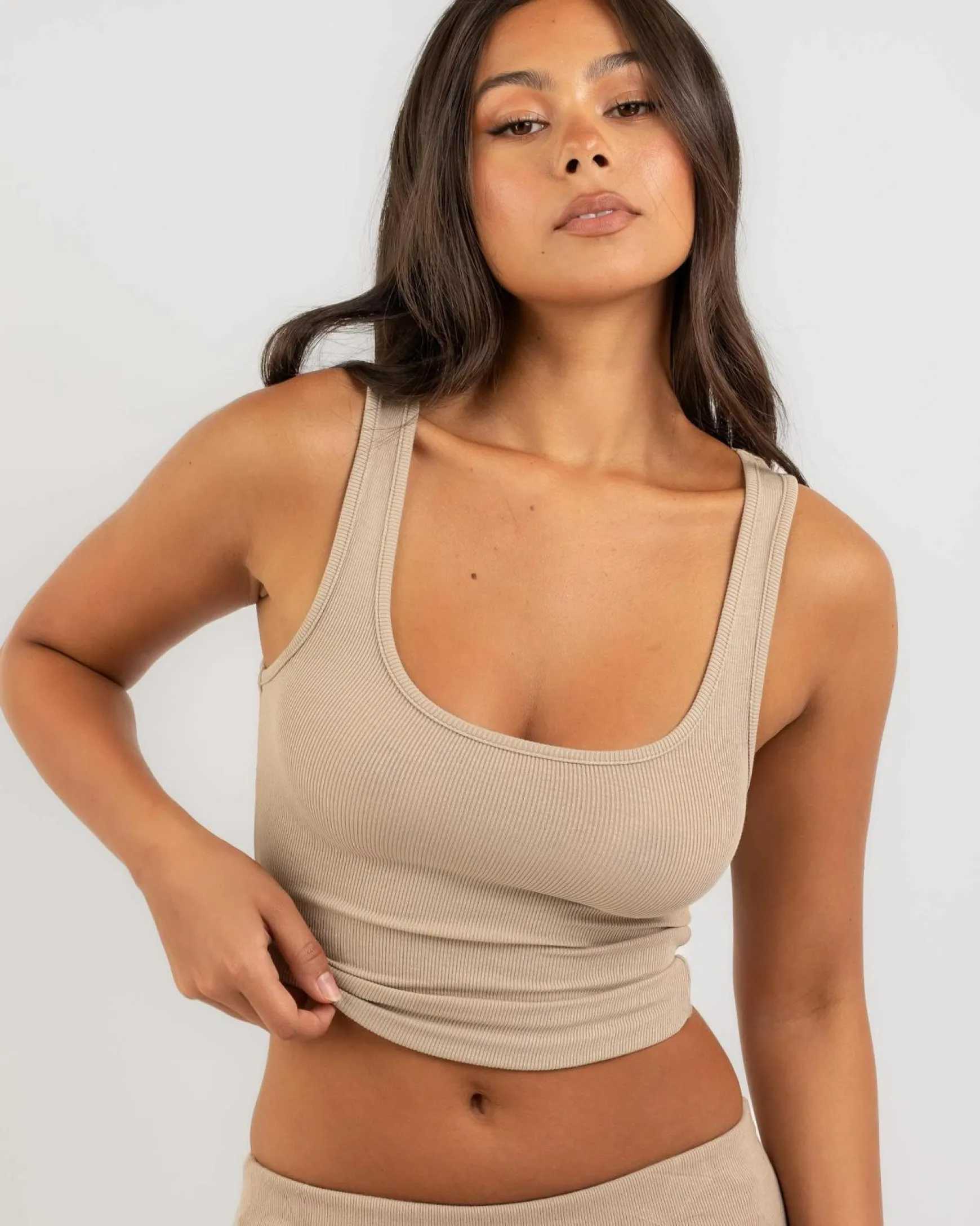 Basic Scoop Neck Rib Tank Top