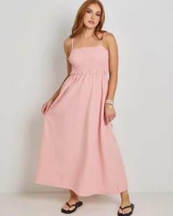 Classic Shirred Midi Dress