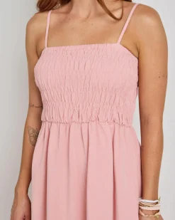 Classic Shirred Midi Dress