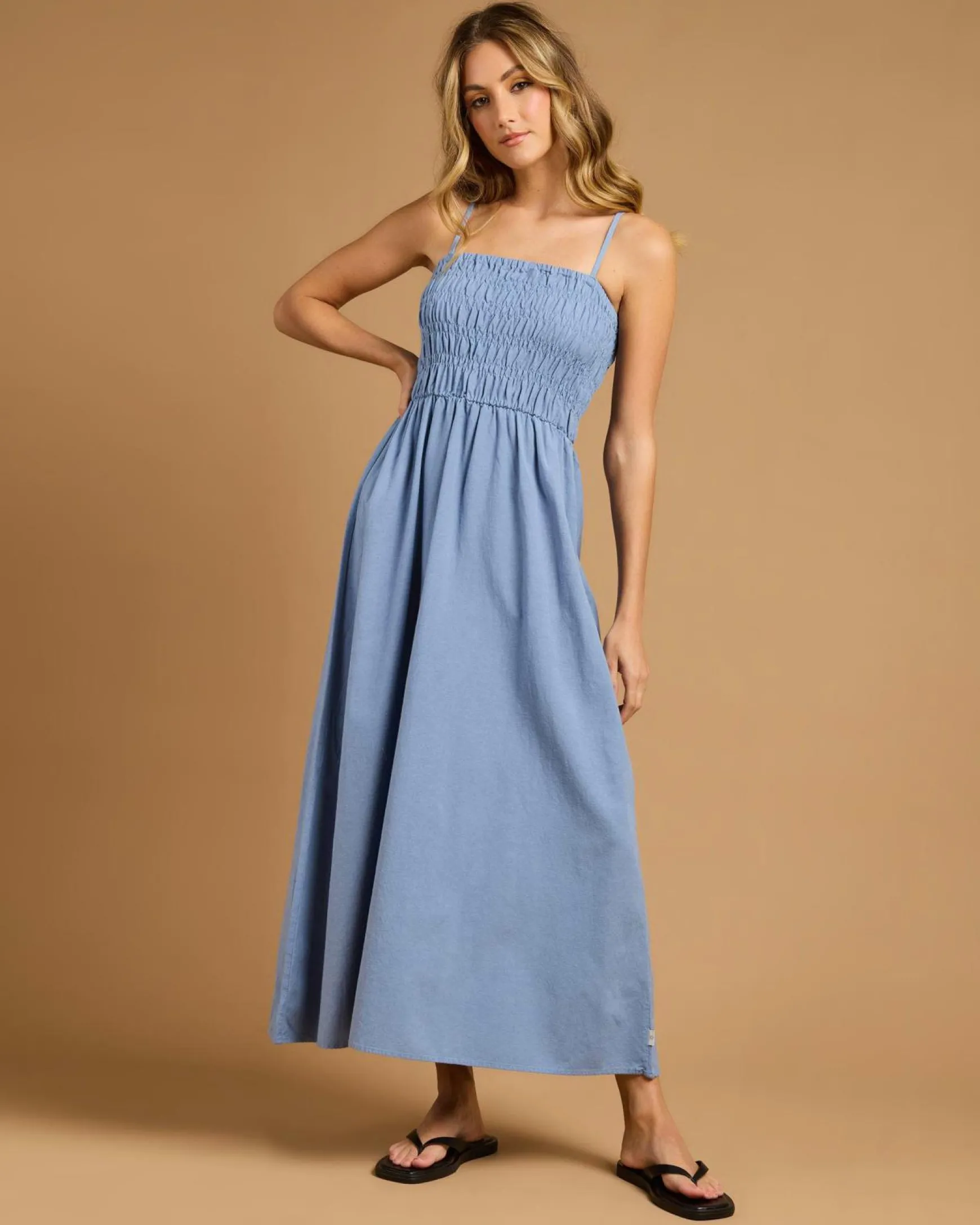 Classic Shirred Midi Dress