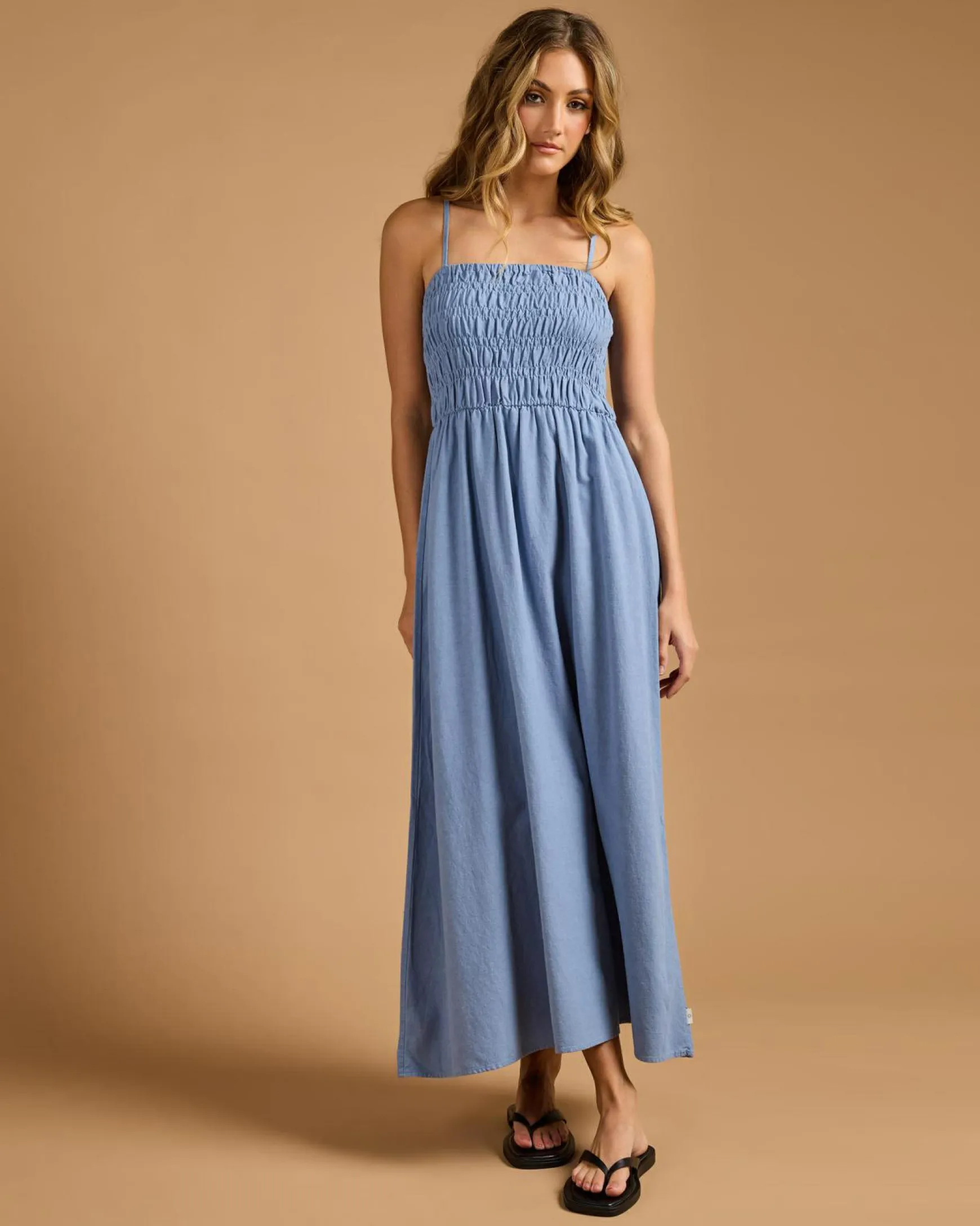 Classic Shirred Midi Dress