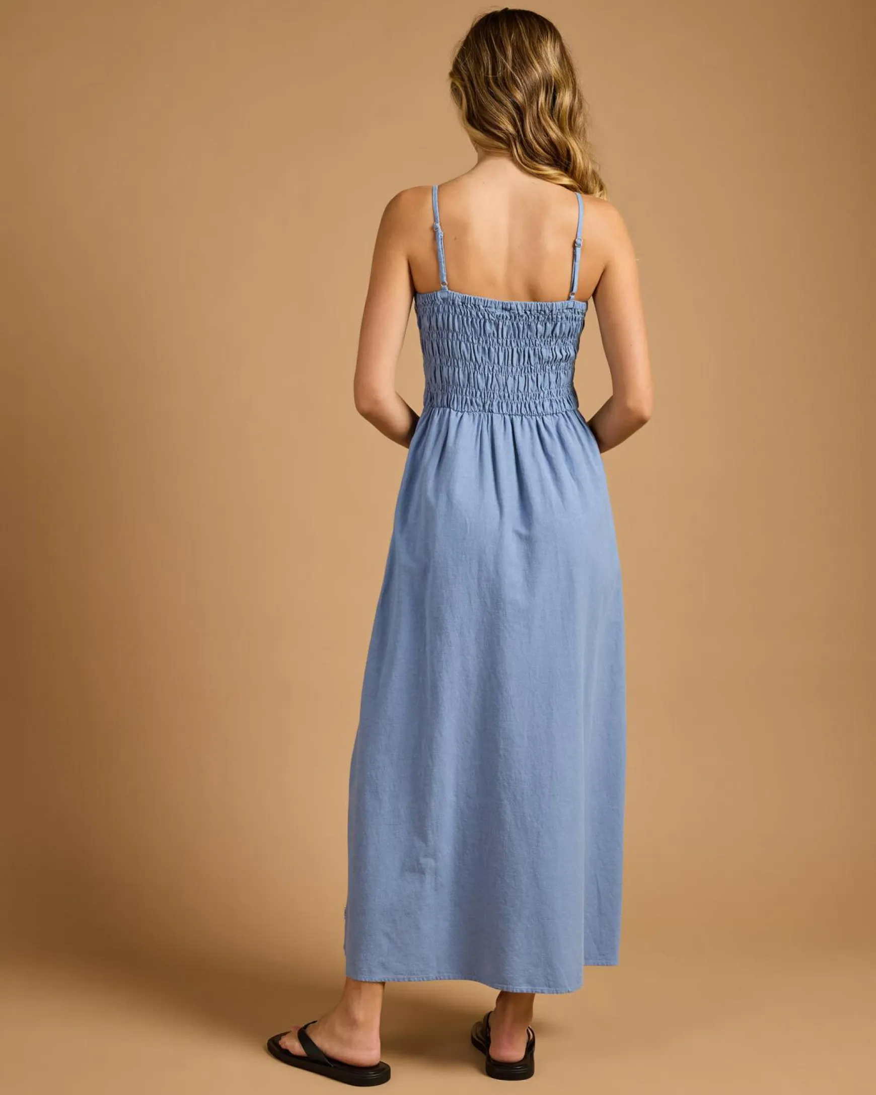 Classic Shirred Midi Dress