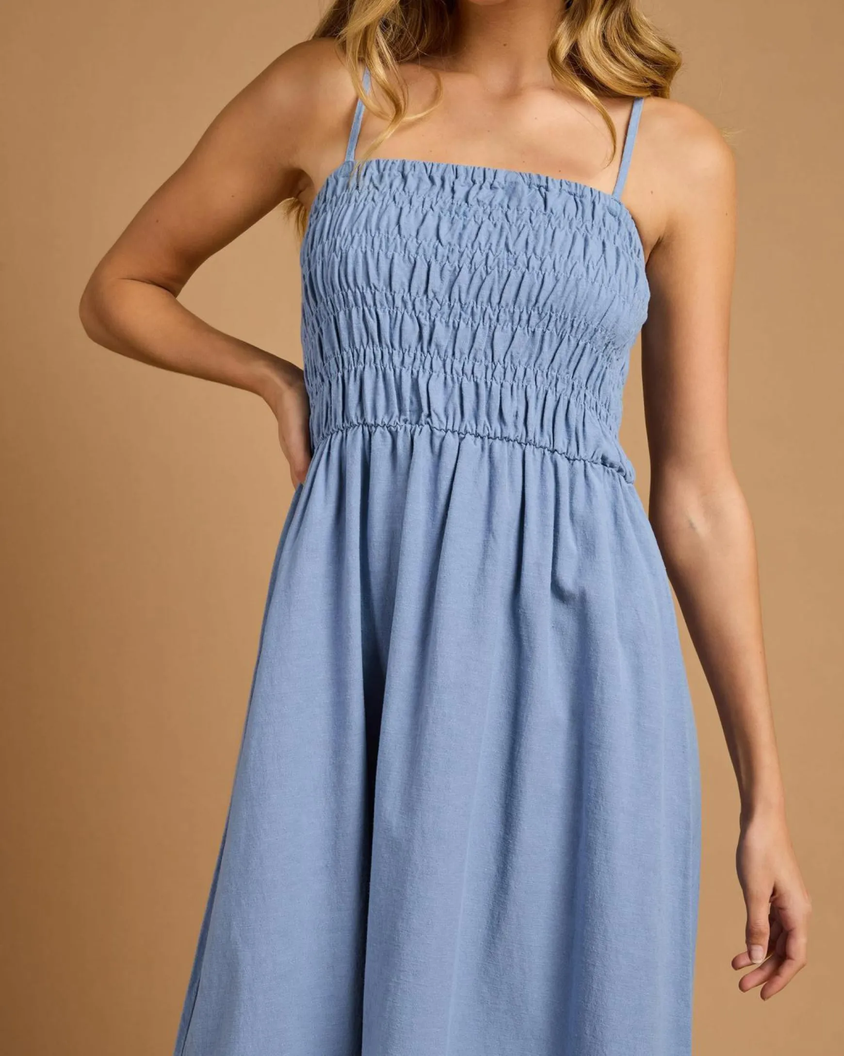 Classic Shirred Midi Dress