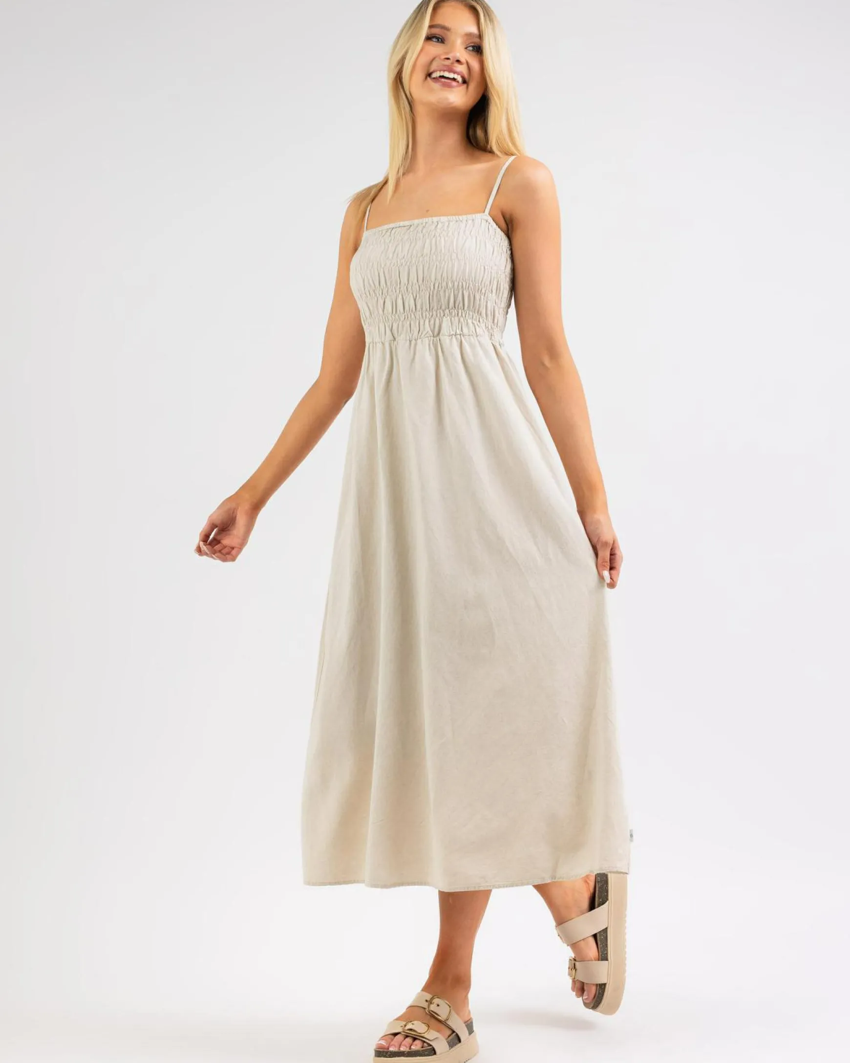 Classic Shirred Midi Dress