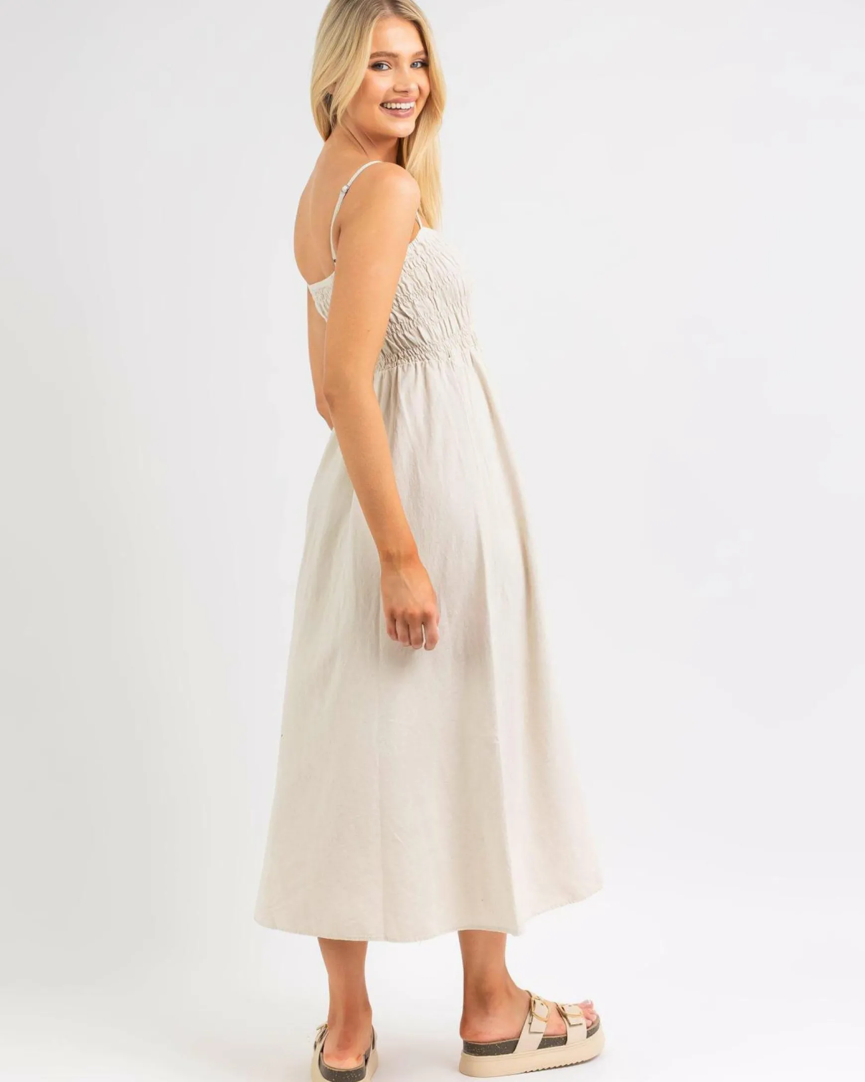 Classic Shirred Midi Dress