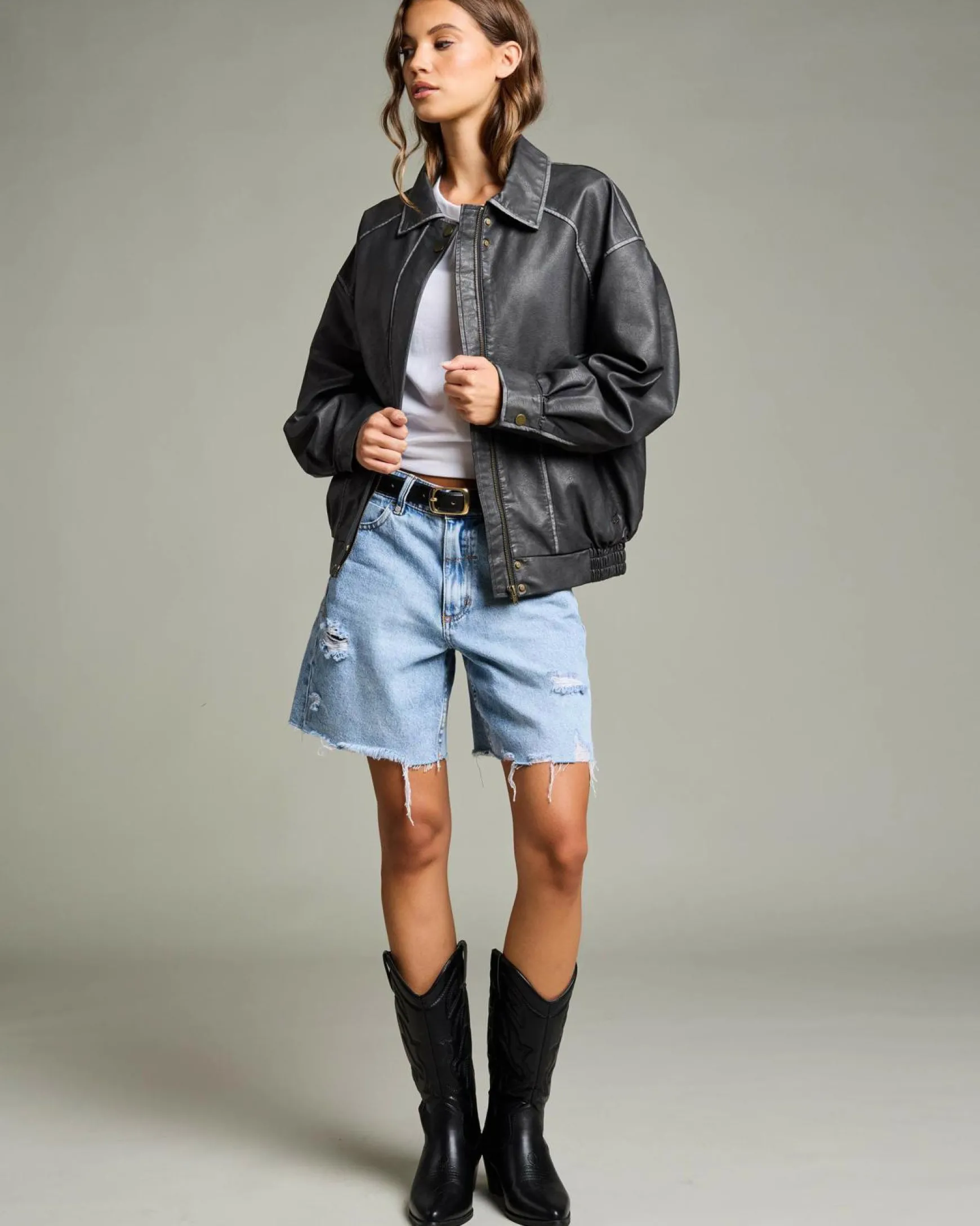 Dakota Faux Leather Bomber Jacket