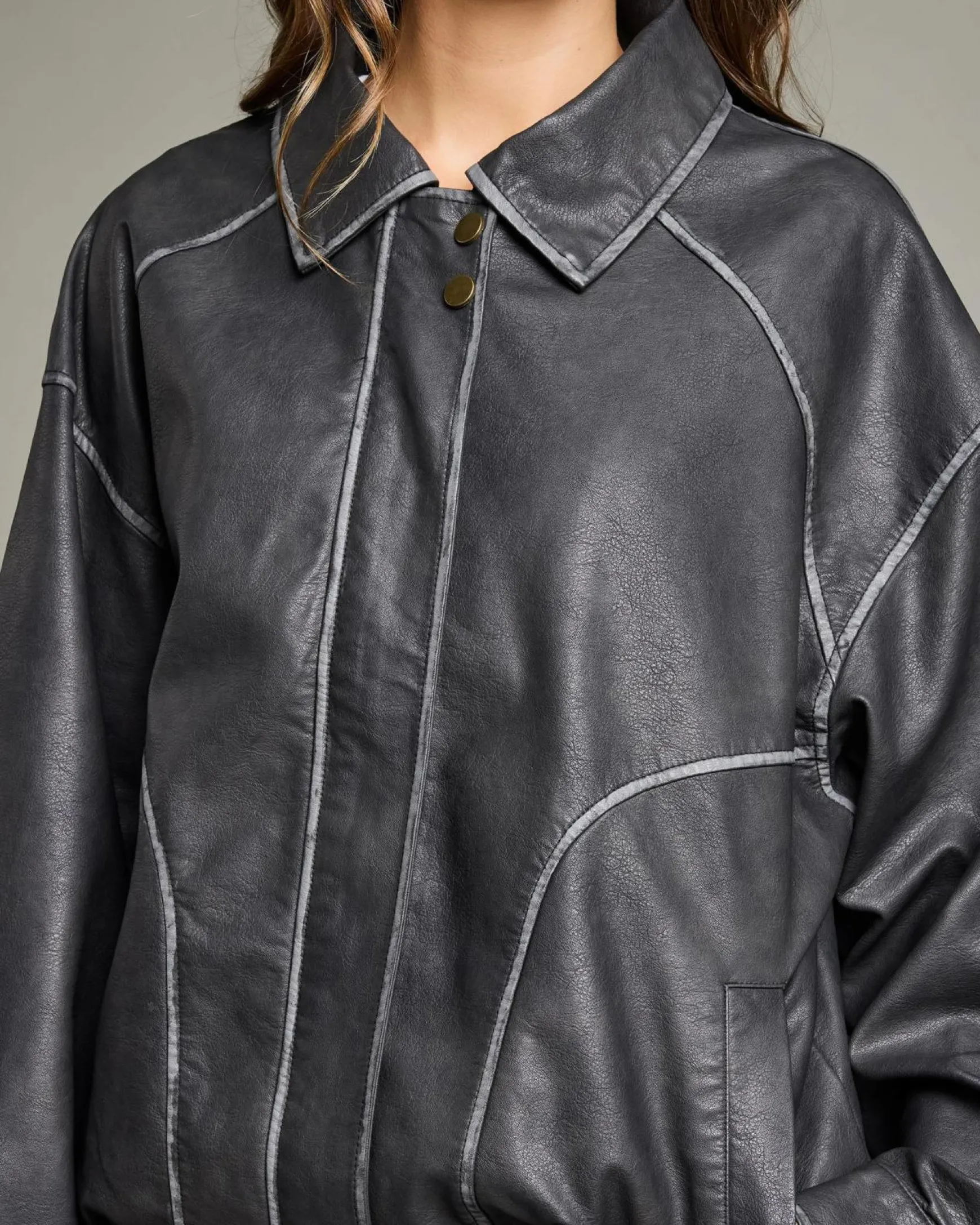 Dakota Faux Leather Bomber Jacket