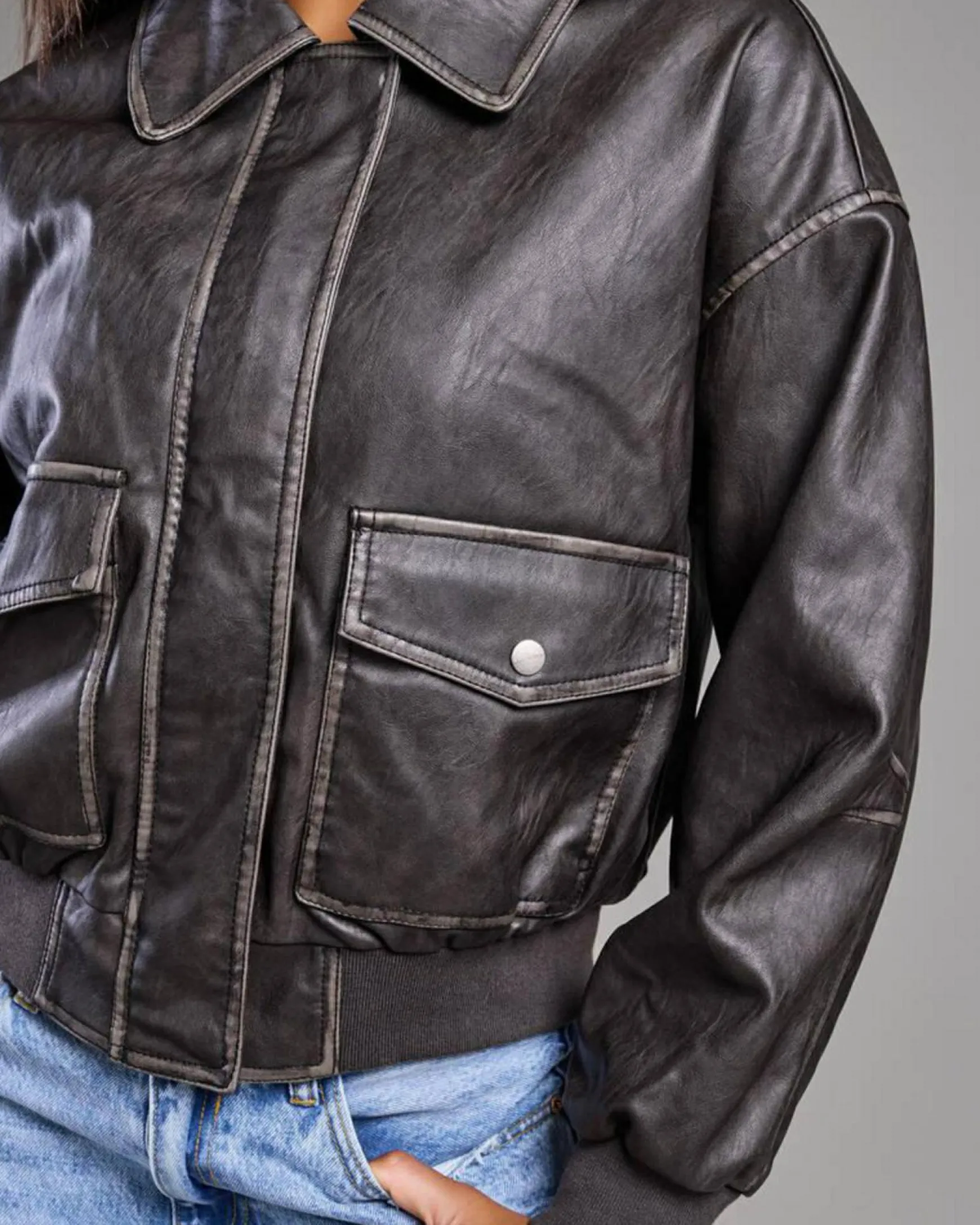 Garage Faux Leather Bomber Jacket