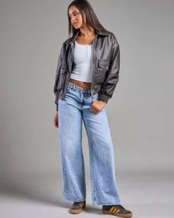 Garage Faux Leather Bomber Jacket