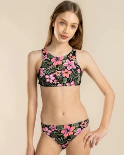 Girls' Active Floral Crop Top Bikini Set