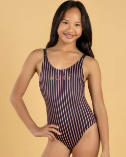 Girls' Active Stripe One Piece Swimsuit