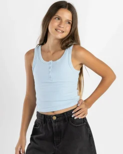 Girls' Basic Fine Rib Henley Tank Top