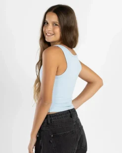 Girls' Basic Fine Rib Henley Tank Top