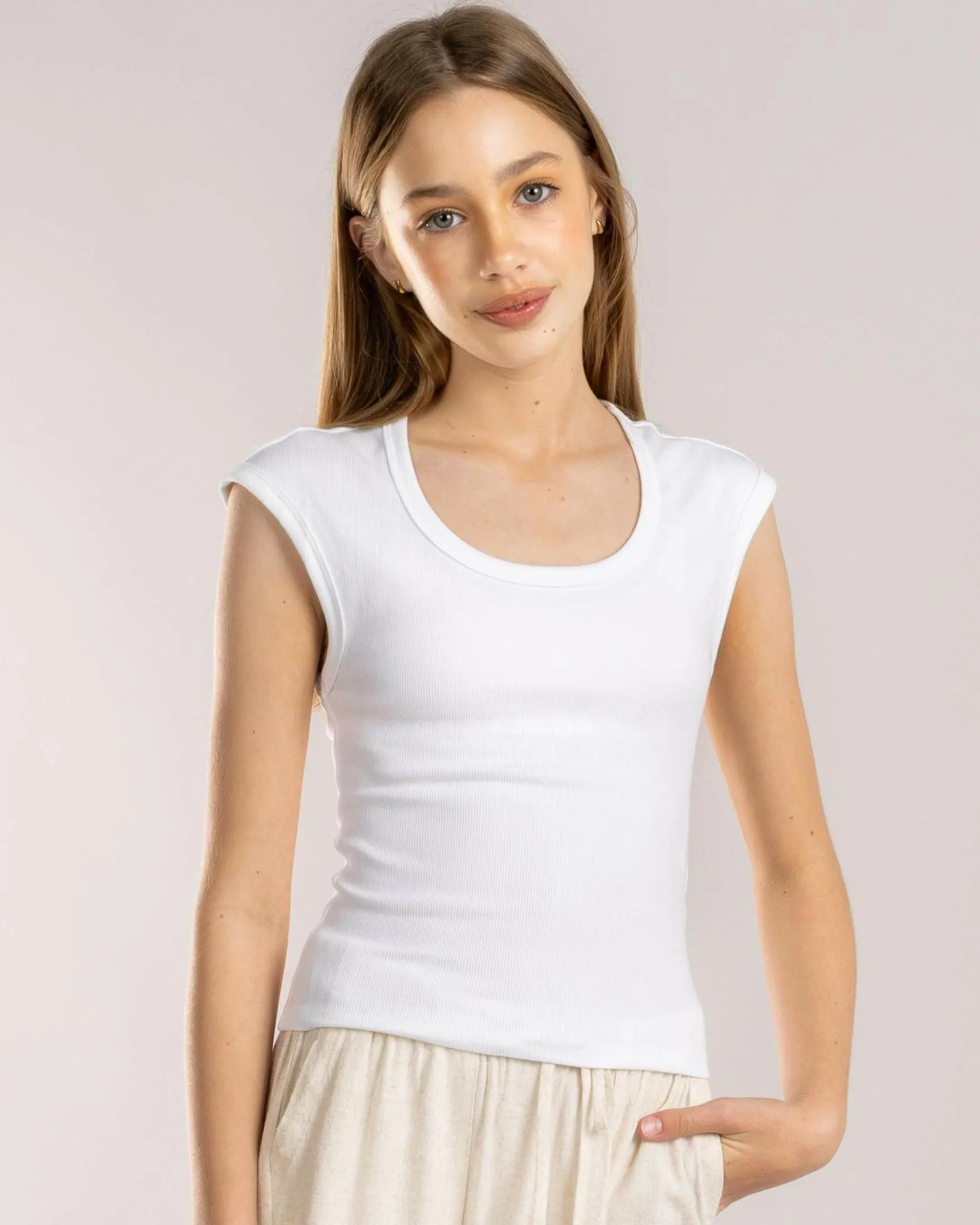 Girls' Basic Rib Scoop Neck Tee