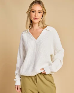 Muse V-Neck Collared Fluffy Knit Jumper