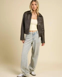 Pilot Faux Leather Bomber Jacket