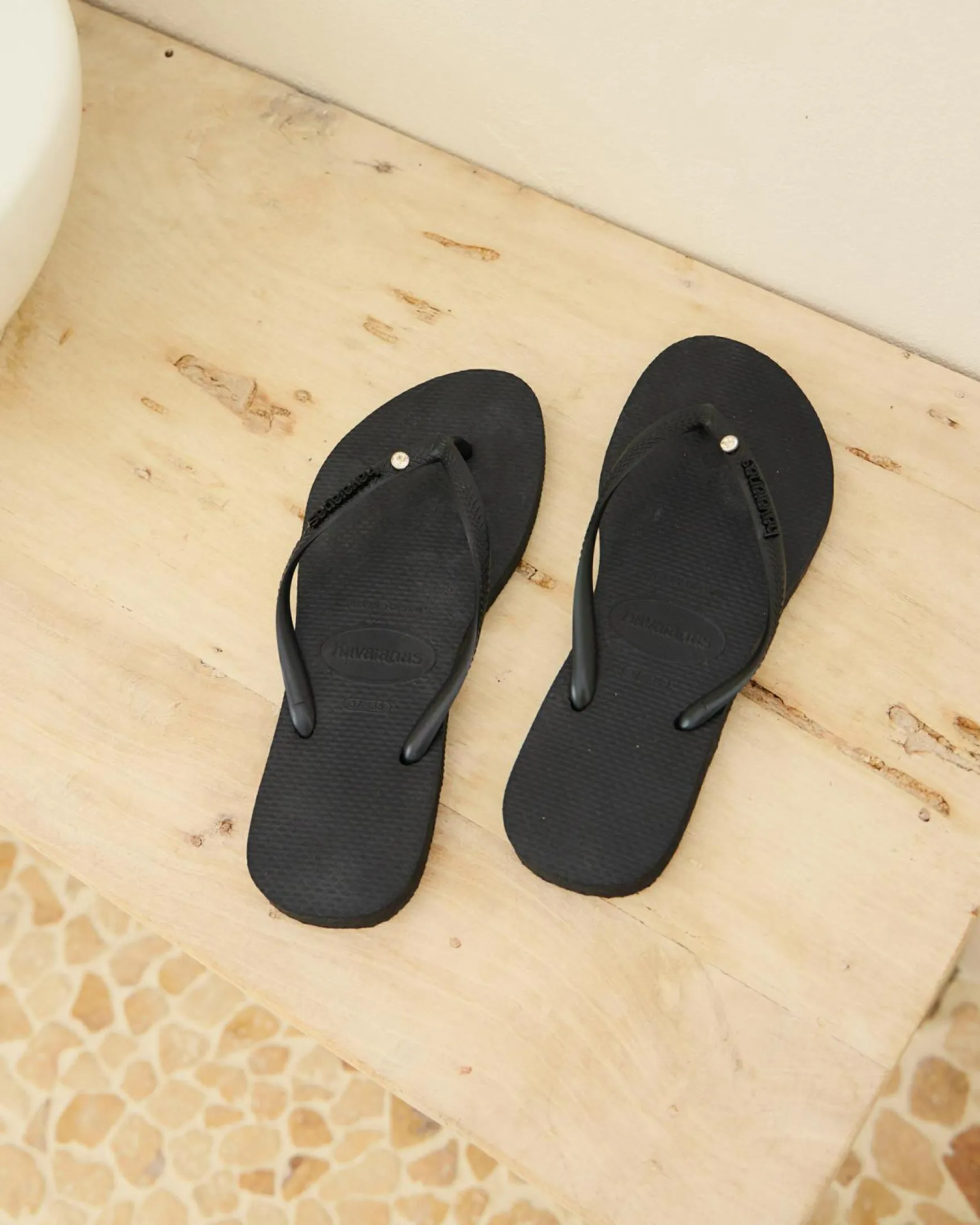 Slim Metal Logo Crystal Thongs