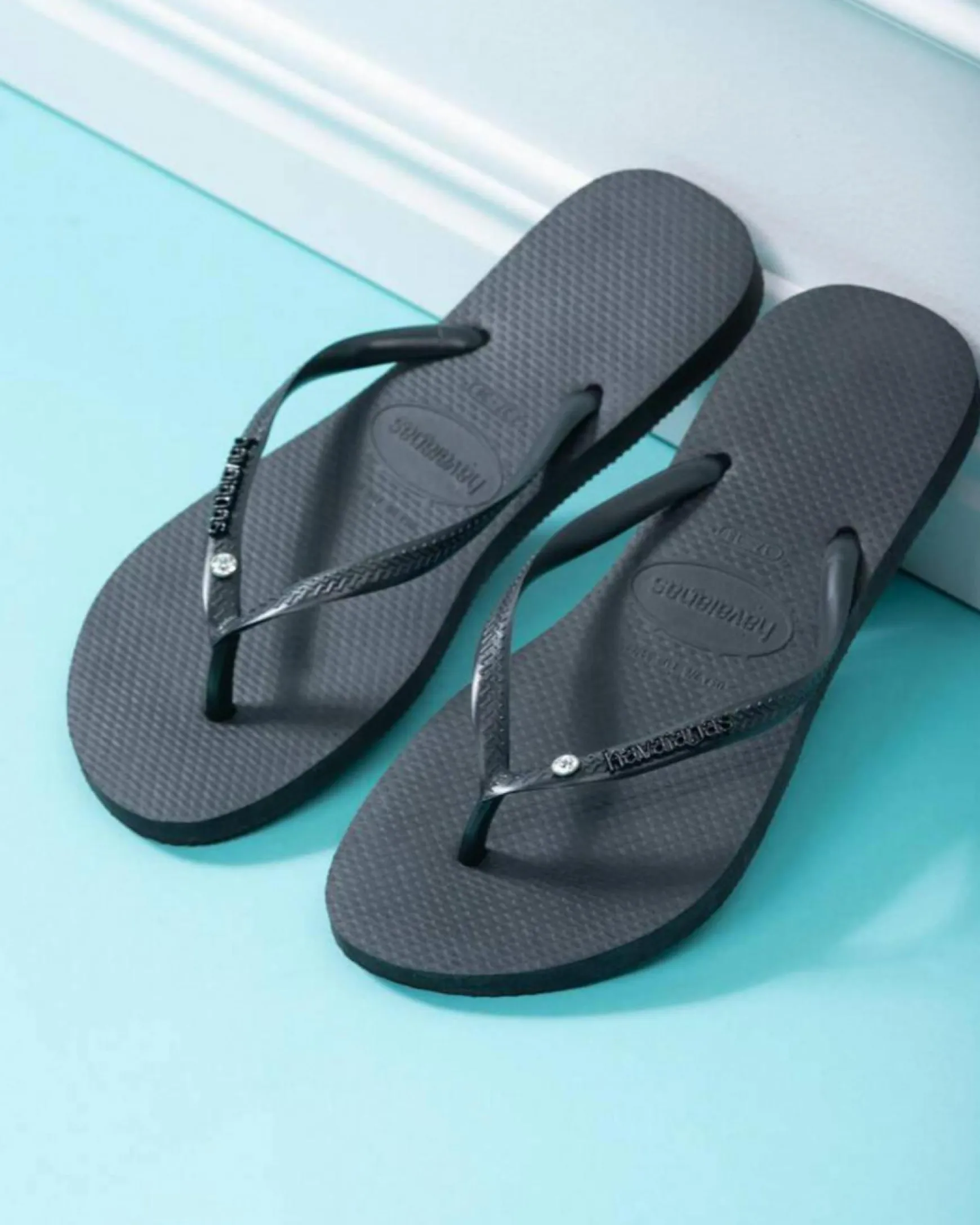 Slim Metal Logo Crystal Thongs