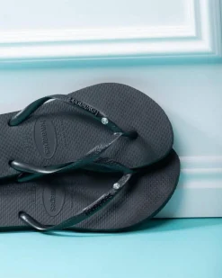 Slim Metal Logo Crystal Thongs