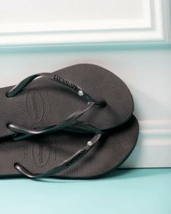 Slim Metal Logo Crystal Thongs