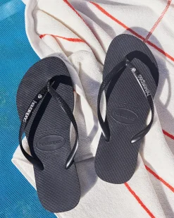 Slim Metal Logo Crystal Thongs