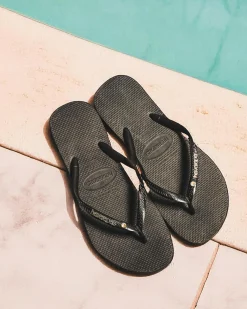 Slim Metal Logo Crystal Thongs