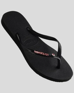 Slim Metal Logo Crystal Thongs