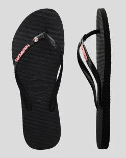 Slim Metal Logo Crystal Thongs