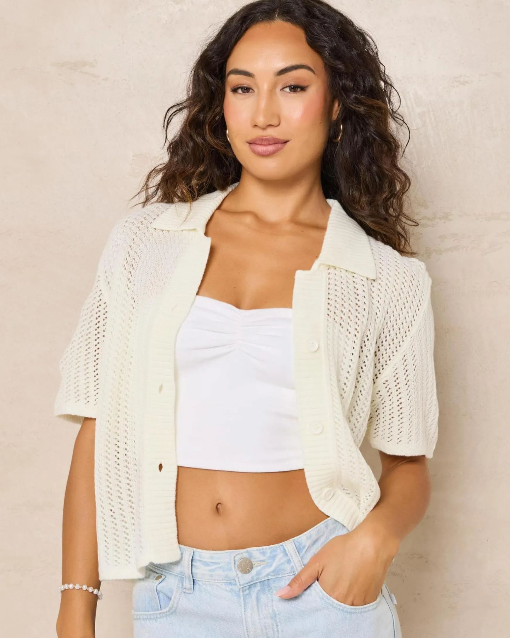 South Beach Crochet Short Sleeve Shirt