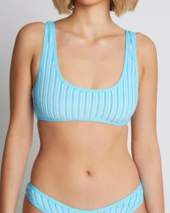 Terry Sands Stripe Surf Crop Bikini Top